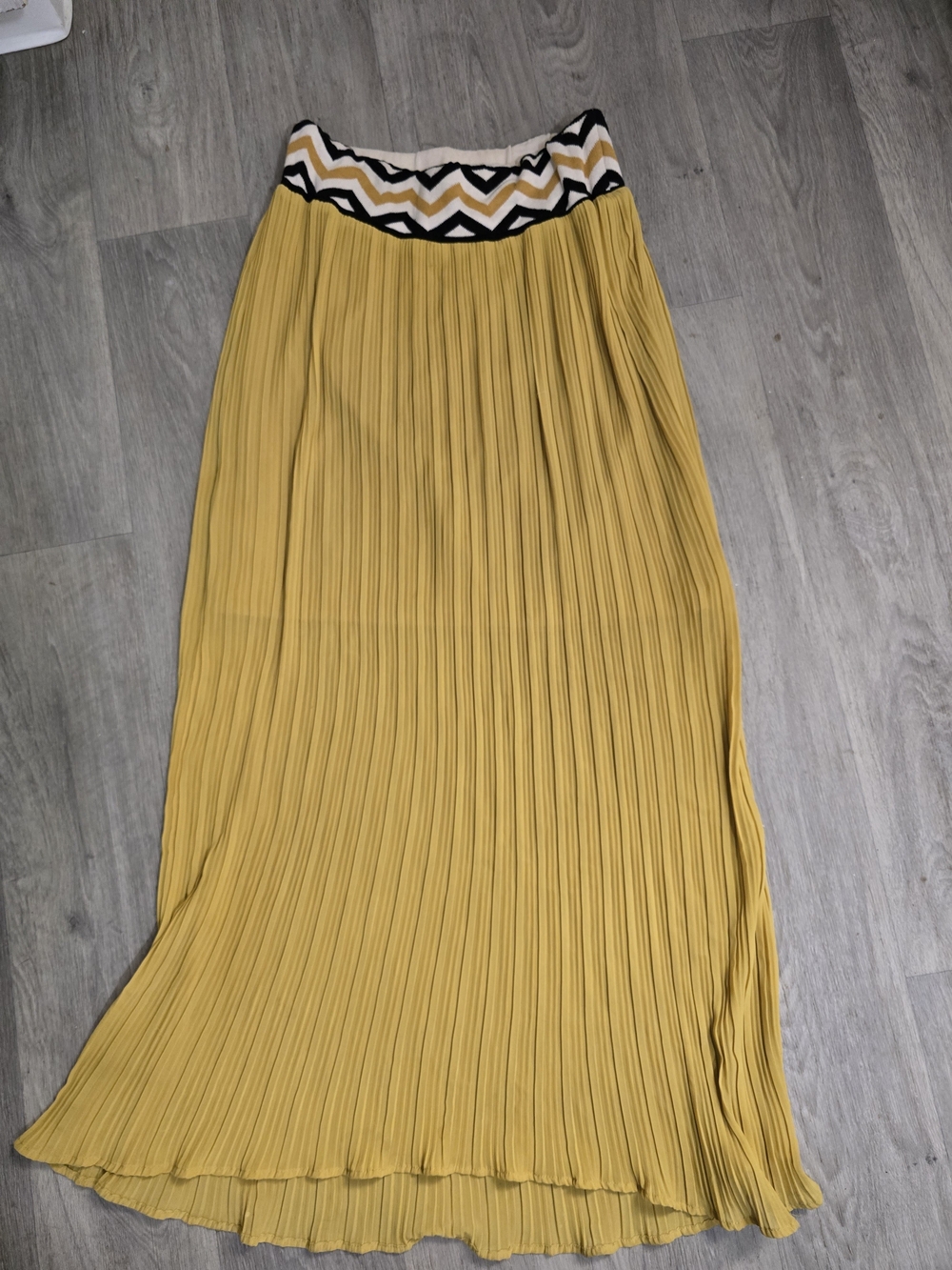Anthropologie Mustard Yellow Pleated Maxi Skirt with Chevron Waistband